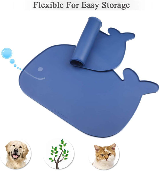 VIVAGLORY Pet Food Mat with Raised Edge, Large (23.6" x 15.7") or Small (18.9" x 11.8") Waterproof Food Grade Silicone Feeding mat for Kitty Puppy Cat Dog