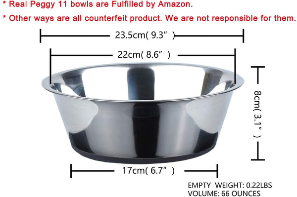 Peggy 11 No Spill Non-Skid Stainless Steel Deep Dog Bowls