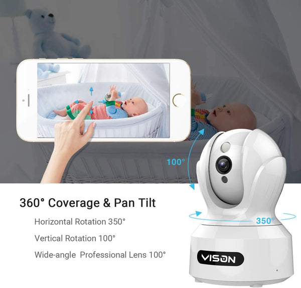 VISON Baby Monitor, WiFi pet Camera, FHD1080P Dog Camera, Wireless IP Camera, Home Security Camera with Alexa, Motion and Sound Detection, Motion Tracking, Two-Way Audio