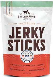 Rocco & Roxie Gourmet Jerky Dog Treats Made in USA - Slow Roasted, Delicious, Tender and Healthy 6" Jerky Sticks Treat - Choose Beef, Chicken or Turkey - 16 oz. Bag