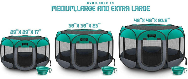 Ruff 'n Ruffus Portable Foldable Pet Playpen + Carrying Case & Collapsible Travel Bowl | Indoor\/Outdoor use | Water Resistant | Removable Shade Cover | Dogs\/Cats\/Rabbit | Available in 3 Sizes