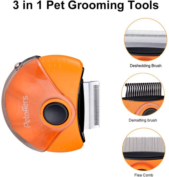 Petoffers 3 in 1 Pet Grooming Tools - Dematting Comb for Dogs and Cats Undercoat Deshedding Brush Flea Comb for Easy Mats & Tangles Removing, Effectively Reduces Shedding by Up to 95%