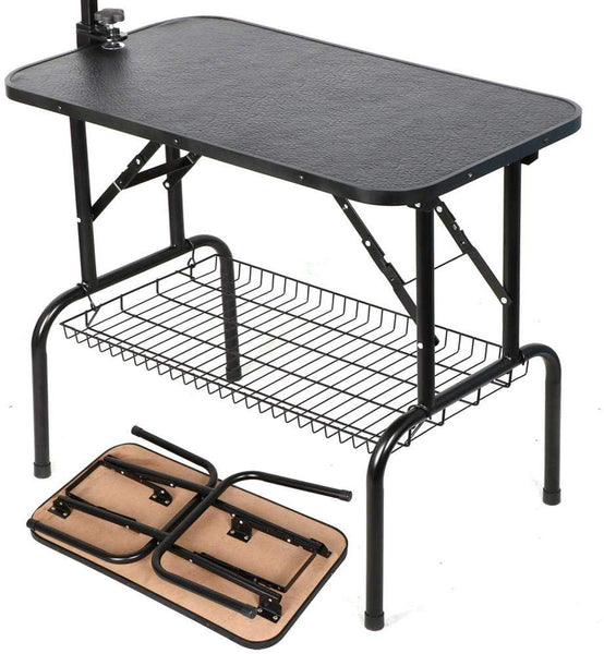 Yaheetech Portable Small Pet Dog Grooming Table Adjustable Height - 32\/45-inch Drying Table w\/Arm\/Noose\/Mesh Tray for Small Dogs Cats Non-Slip Maximum Capacity Up to 220lbs Black