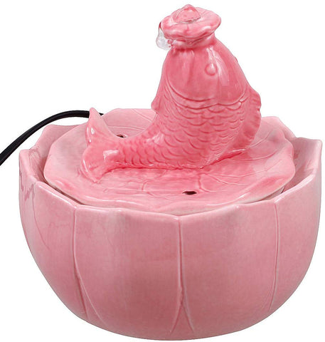 ROSE CREATE Ceramic Cat Drinking Water Fountain, 1.5 Liters Pet Water Fountains for Cats and Dogs, Electric Pet Water Dispenser with Quiet Pump and 5 Replacement Filters - Pink Carp Style