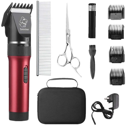 Sminiker Low Noise Cat and Dog Clippers Rechargeable Cordless Pet Clippers Grooming Kit with Storage Bag 5 Speed Professional Animal Clippers Pet Grooming Kit