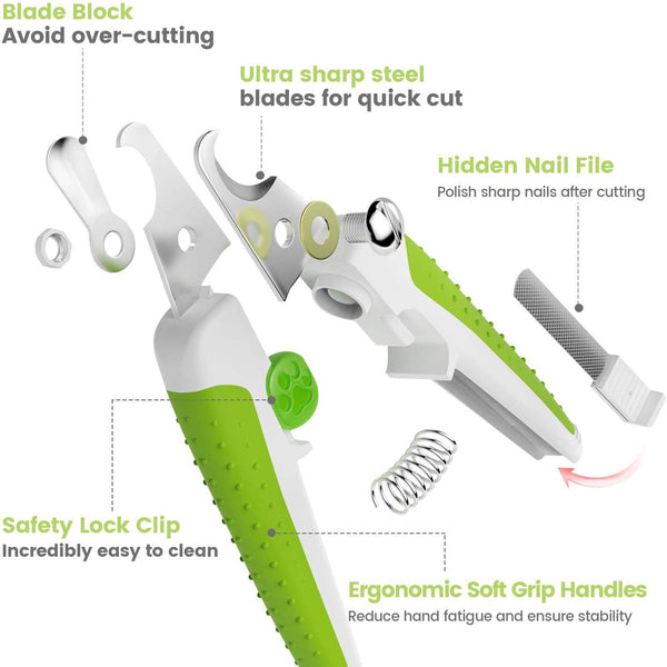 IOKHEIRA Dog Nail Clippers, Professional Pet Trimmer with Safety Guard to Avoid Over-Cutting, Free Nail File & Lock Switch, Professional Grooming Tools with Sturdy Non Slip Handles