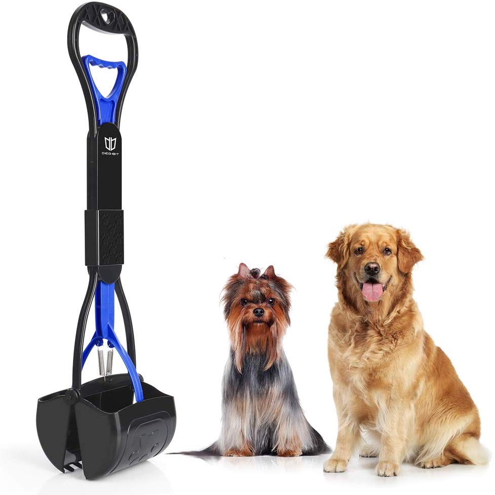 DEGBIT Long Handle Portable Pet Pooper Scooper for Large & Small Dogs, Premium Materials and Professional Ergonomic Design, Foldable Dog Poop Waste Pick Up Rake, Jaw Claw Bin for Grass and Gravel