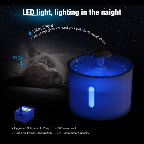 isYoung LED Pet Fountain, LED 81oz/2.4L Automatic Cat Fountain Dog Water Dispenser for Cats, Dogs