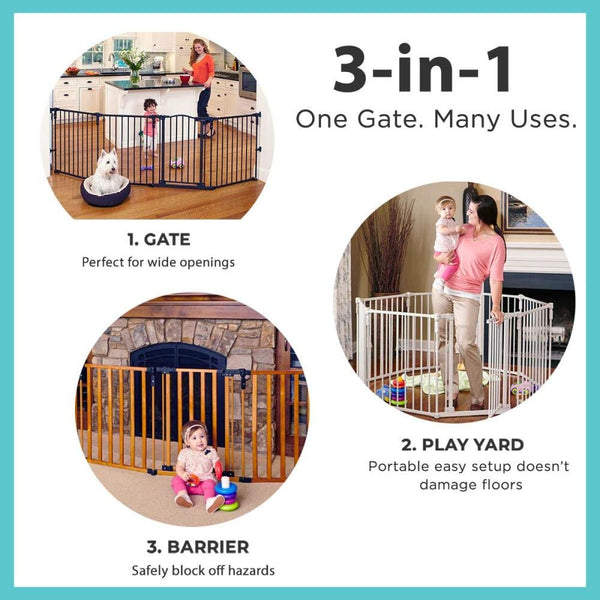 Toddleroo by North States 3-in-1 Arched Décor Metal Superyard: 144" long extra-wide gate, barrier or play yard. Hardware or freestanding. 6 panels, 10 sq.ft. enclosure (30" tall, Matte Bronze)