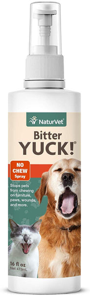 NaturVet – Bitter Yuck - No Chew Spray – Deters Pets from Chewing on Furniture, Paws, Wounds & More – Water Based Formula Does Not Sting or Stain – for Cats & Dogs