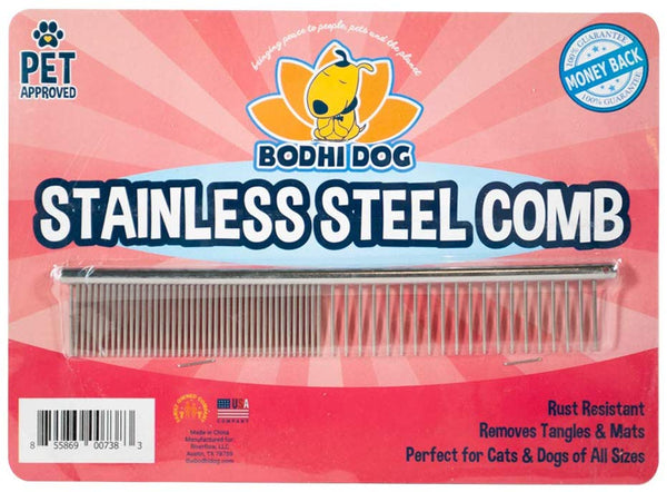 Bodhi Dog New Natural Tear Eye Stain Remover or Set of 2 Combs| Remove Stains and Clean Residue for Dogs and Cats | Safe Gentle Cleaner Solution for Fur and Delicate Coats (Stainless Steel Comb)