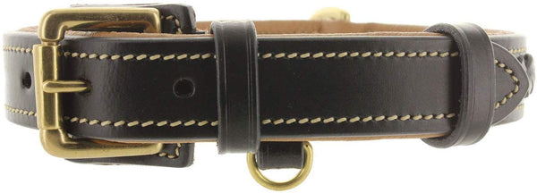Viosi Leather Dog Collar for Large Medium Small Dogs Best Padded Buffalo Hide 2 Solid Brass Rings for Leash and Dog Tag, Metal D-Buckle