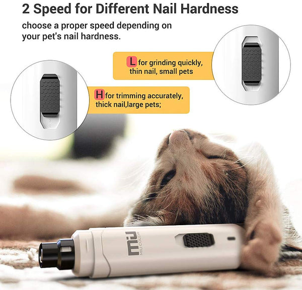 MIU COLOR Nail Grinder for Dogs, Rechargeable Dog Nail Trimmer, 2-Speed Powerful Electric Pet Nail Grinder Painless Grooming Smoothing for Small Medium Large Dogs Cats(New Version)