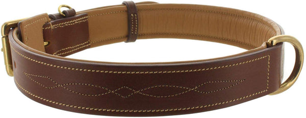 Viosi Leather Dog Collar for Large Medium Small Dogs Best Padded Buffalo Hide 2 Solid Brass Rings for Leash and Dog Tag, Metal D-Buckle