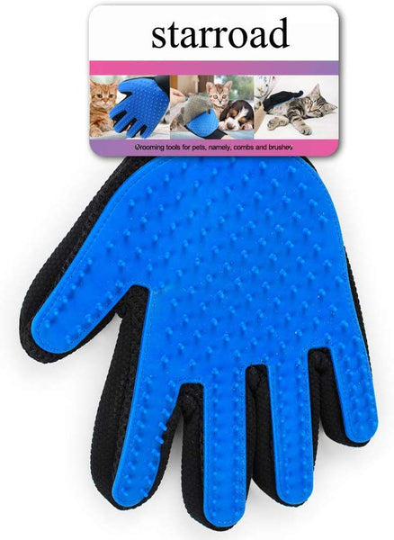 STARROAD-TIM Pet Grooming Glove Hair Remover Brush Gentle Deshedding Efficient Pet Mitt Pet Massage Gloves Left & Right Hand Draw Dogs Cats Horses Long Short Fur (1Pair Left & Right Hand (Blue))