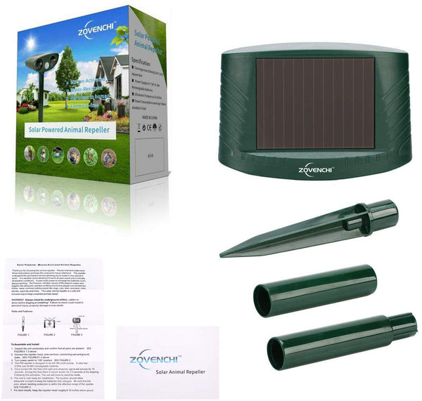 ZOVENCHI Animal Pest Repeller, Solar Powered Ultrasonic Pest Repeller,Effective Outdoor Waterproof Expeller Work on Raccoons,Skunks,Foxes,Dogs,Cats,Deer,Squirrels etc