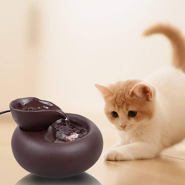 ROSE CREATE Ceramic Cat Drinking Water Fountain, 1.3 Liters Pet Water Fountains for Cats and Dogs, Electric Pet Water Dispenser with Quiet Pump and 5 Replacement Filters - Black Leaf Style