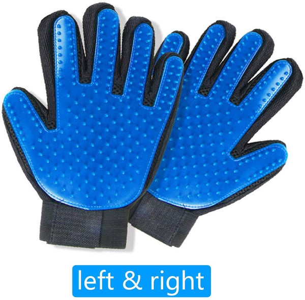 STARROAD-TIM Pet Grooming Glove Hair Remover Brush Gentle Deshedding Efficient Pet Mitt Pet Massage Gloves Left & Right Hand Draw Dogs Cats Horses Long Short Fur (1Pair Left & Right Hand (Blue))