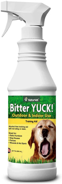 NaturVet – Bitter Yuck - No Chew Spray – Deters Pets from Chewing on Furniture, Paws, Wounds & More – Water Based Formula Does Not Sting or Stain – for Cats & Dogs