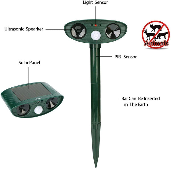 ZOVENCHI Animal Pest Repeller, Solar Powered Ultrasonic Pest Repeller,Effective Outdoor Waterproof Expeller Work on Raccoons,Skunks,Foxes,Dogs,Cats,Deer,Squirrels etc