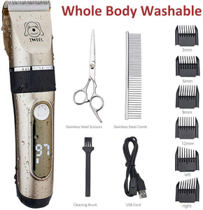 IWEEL Dog Clippers, 2-Speed Professional Rechargeable Cordless Cat Shaver and Low Noise Water Proof Electric Dog Trimmer Pet Grooming Kit Animal Hair Clippers Tool with Scissors