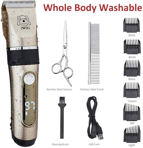 IWEEL Dog Clippers, 2-Speed Professional Rechargeable Cordless Cat Shaver and Low Noise Water Proof Electric Dog Trimmer Pet Grooming Kit Animal Hair Clippers Tool with Scissors