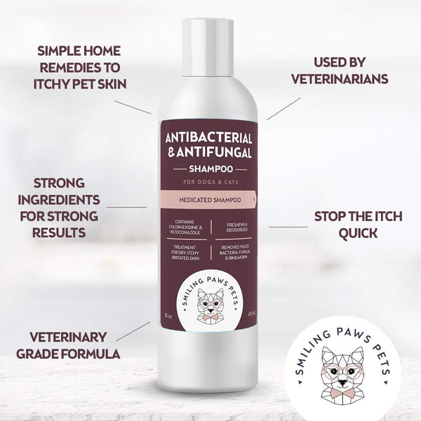 Antibacterial & Antifungal Shampoo For Dogs & Cats – Contains Ketoconazole & Chlorhexidine - Dog Skin Yeast Infection Treatment - Effective Against Ringworm, Pyoderma, Bacteria & Fungus. 16oz