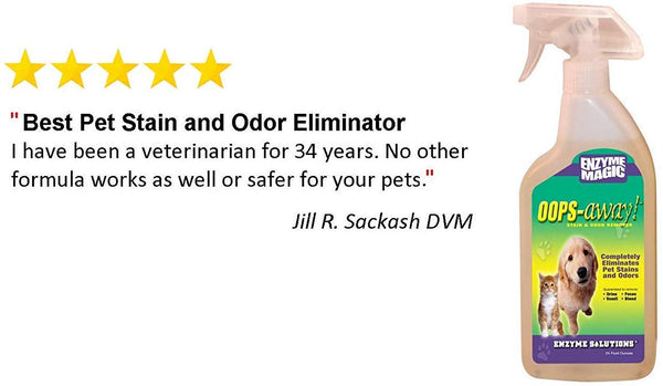 ENZYME MAGIC Oops Away Stain & Odor Remover; Natural Multi-Enzyme Solution Eliminates Pet's Blood, Feces, Urine, Vomit, Grass & Organic Strains from Home; Safe for Carpets and Fabrics (24oz x 2-Pack)