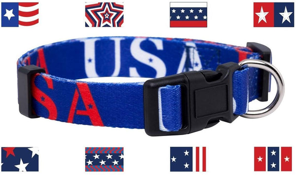 Native Pup American Flag Dog Collar |4th of July| USA Patriotic Flag Pattern| 12 Designs