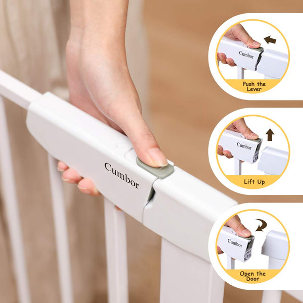 Cumbor 51.6-Inch Baby Gate Extra Wide, Easy Walk Thru Dog Gate for The House, Auto Close Baby Gates for Stairs, Doorways, Includes 2.75", 5.5" and 11" Extension Kit, Mounting Kit