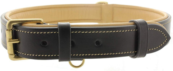 Viosi Leather Dog Collar for Large Medium Small Dogs Best Padded Buffalo Hide 2 Solid Brass Rings for Leash and Dog Tag, Metal D-Buckle
