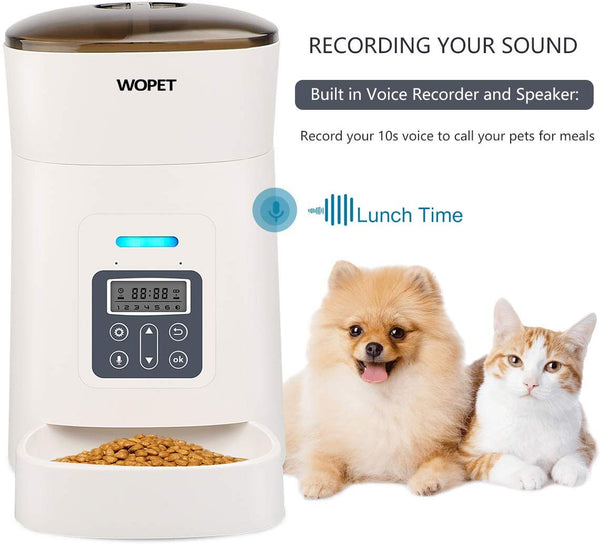 WOPET 6 Meal Pet Feeder,Automatic Pet Dog and Cat Feeder, Auto Pet Feeder Food Dispenser with Distribution Alarms, Portion Control, Voice Recorder, Programmable Timer