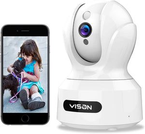 VISON Baby Monitor, WiFi pet Camera, FHD1080P Dog Camera, Wireless IP Camera, Home Security Camera with Alexa, Motion and Sound Detection, Motion Tracking, Two-Way Audio