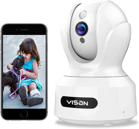 VISON Baby Monitor, WiFi pet Camera, FHD1080P Dog Camera, Wireless IP Camera, Home Security Camera with Alexa, Motion and Sound Detection, Motion Tracking, Two-Way Audio