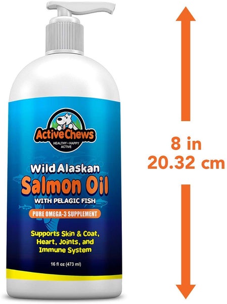 Active Chews Wild Alaskan Salmon Oil for Dogs - Natural Fish Oil for Dogs, Rich in Omega 3 for Dogs - Dog Skin and Coat Supplements, Supports Hip and Joint, Heart, Immune Health - 16 FL OZ