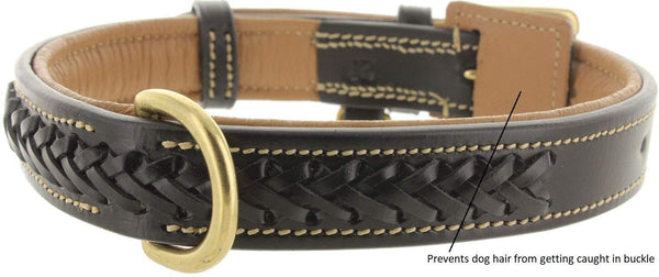 Viosi Leather Dog Collar for Large Medium Small Dogs Best Padded Buffalo Hide 2 Solid Brass Rings for Leash and Dog Tag, Metal D-Buckle