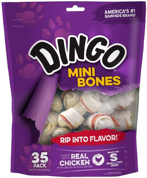 Dingo Mini Bones, Rawhide Chews for Dogs, Non-China Rawhides, Made with Real Chicken