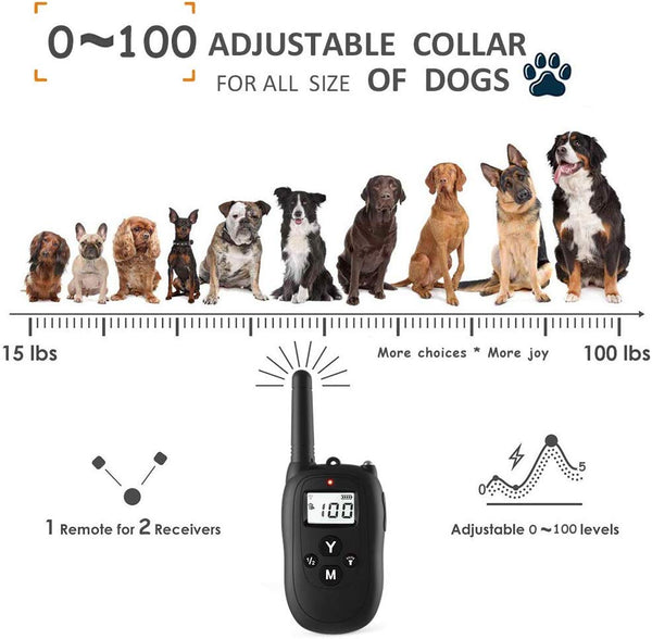 Dog Training Collar  with Remote, 0~100 Levels Adjustable Beep/Vibration/ Static Collar ,100% Waterproof, 1000ft Remote Trainer Range Collar for Small Medium Large Dogs.