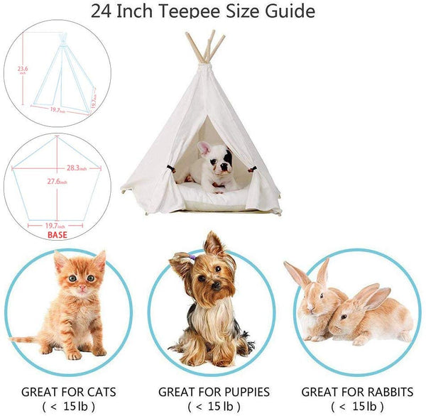 little dove Pet Teepee Dog(Puppy) & Cat Bed - Portable Pet Tents & Houses for Dog(Puppy) & Cat Beige Color 24 Inch (with or Without Optional Cushion)
