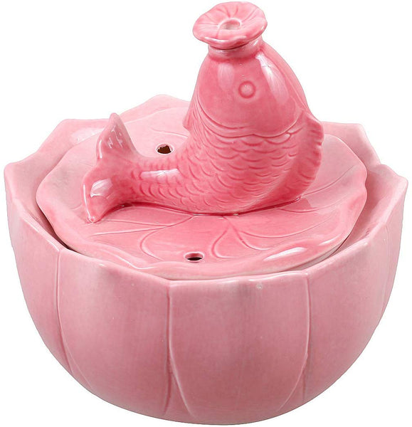 ROSE CREATE Ceramic Cat Drinking Water Fountain, 1.5 Liters Pet Water Fountains for Cats and Dogs, Electric Pet Water Dispenser with Quiet Pump and 5 Replacement Filters - Pink Carp Style