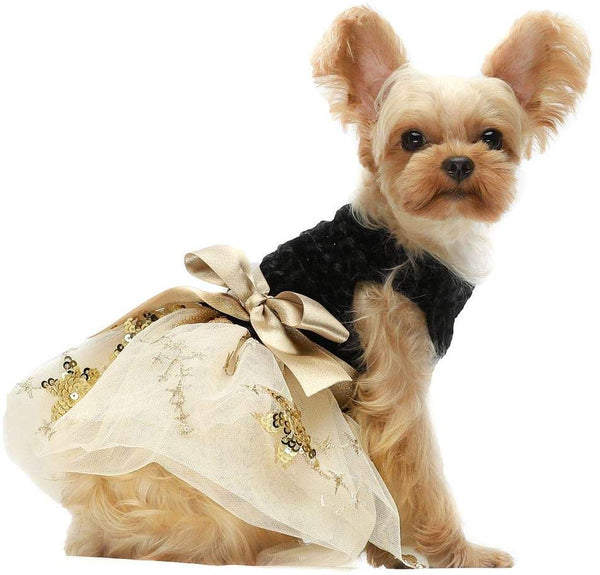 Fitwarm Embroidery Sequins Dog Dresses Tulle Pet Clothes Cat Gown Black