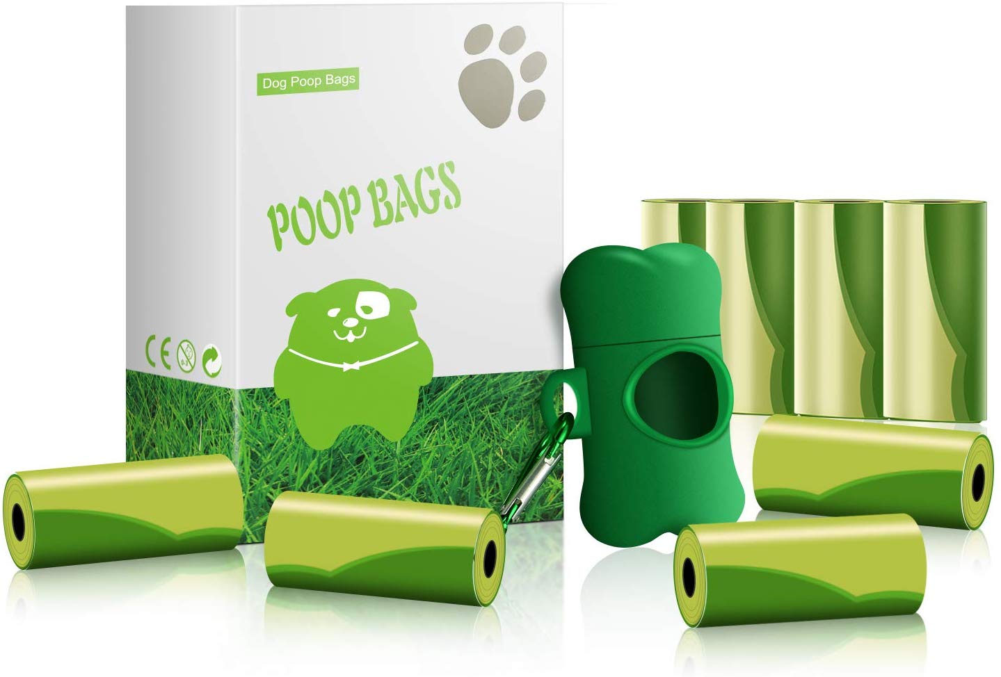 Jie Rui Biodegradable Dog Poop Bags with Dispenser and Leash Clip Leak Proof Thick and Strong Environment-Friendly Pet Waste Bags,8 Rolls/Pack (120 Rolls in Total)