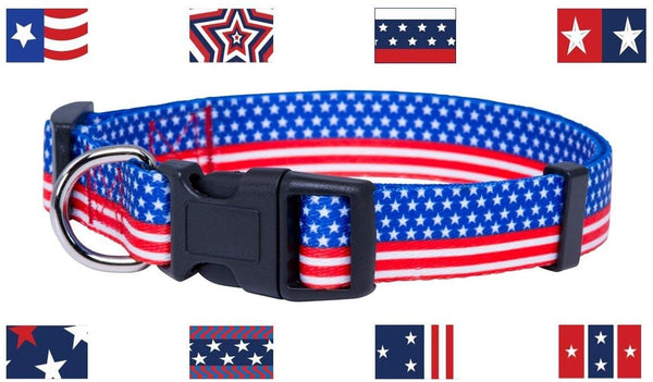 Native Pup American Flag Dog Collar |4th of July| USA Patriotic Flag Pattern| 12 Designs