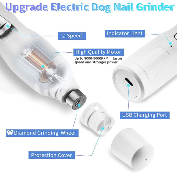 Dog Nail Grinder Upgraded - Professional 2-Speed Rechargeable Electric Pet Nail Trimmer Nail Grindder Painless Paws Grooming & Smoothing for Small Medium Large Dogs & Cats