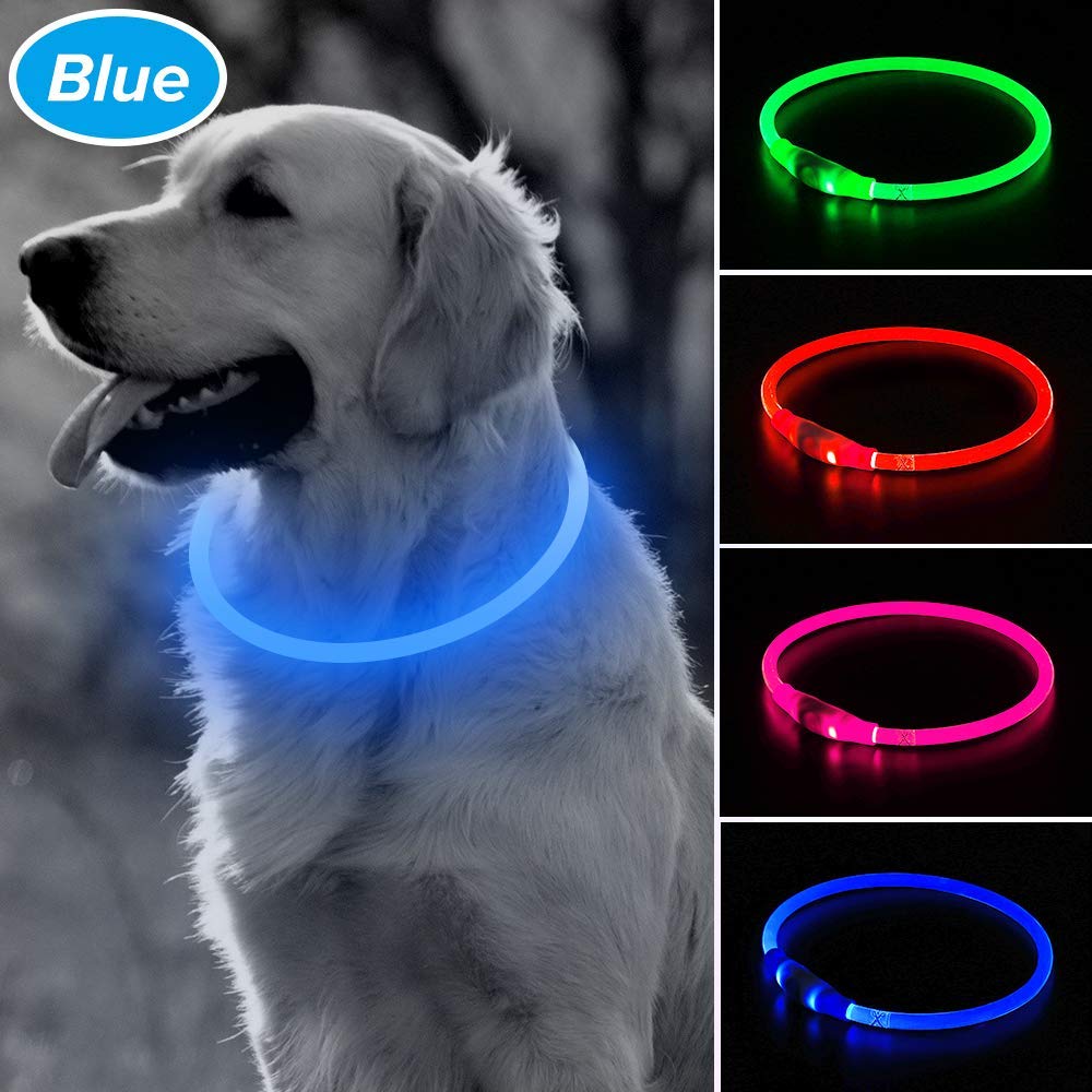 BSEEN LED Dog Collar, USB Rechargeable Glowing Pet Collar, TPU Cuttable Dog Safety Lights for Small Medium Large Dogs