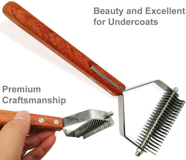 MEETWIN Undercoat Grooming Rake, Dematting Stripper, Tool, Combs for Medium to Large Dogs, Cats, Stainless Steel Combines with Solid Wooden Handle