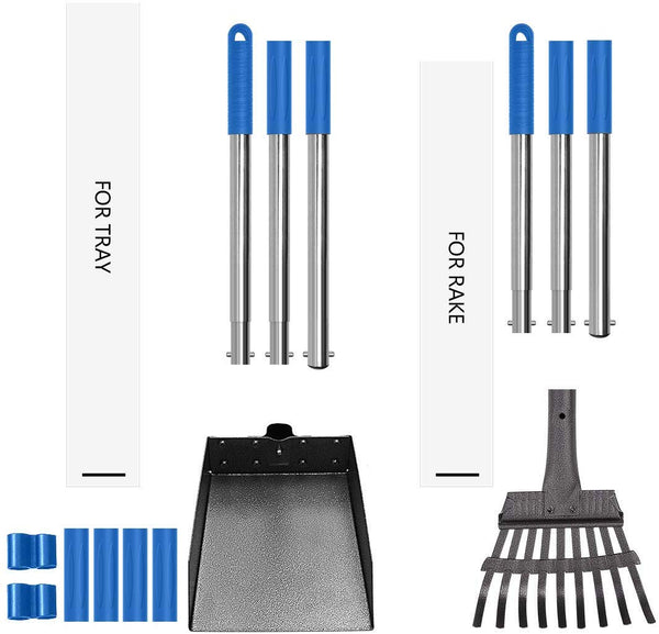 QiMH Dog Pooper Scooper, Long Handle Stainless Metal Pet Poop Tray and Rake Set for Small Medium Dogs Waste Removal, Clean Response Dog Waste Bin & Rake