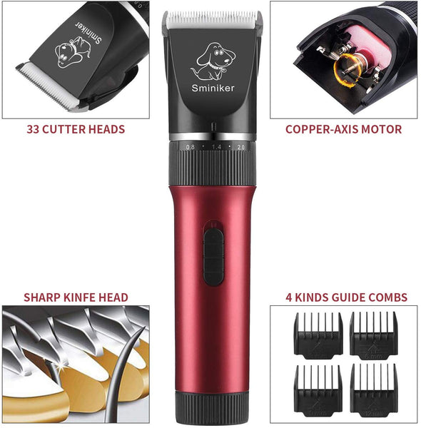 Sminiker Low Noise Cat and Dog Clippers Rechargeable Cordless Pet Clippers Grooming Kit with Storage Bag 5 Speed Professional Animal Clippers Pet Grooming Kit