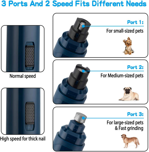 Casfuy Dog Nail Grinder Upgraded - Professional 2-Speed Electric Rechargeable Pet Nail Trimmer Painless Paws Grooming & Smoothing for Small Medium Large Dogs & Cats