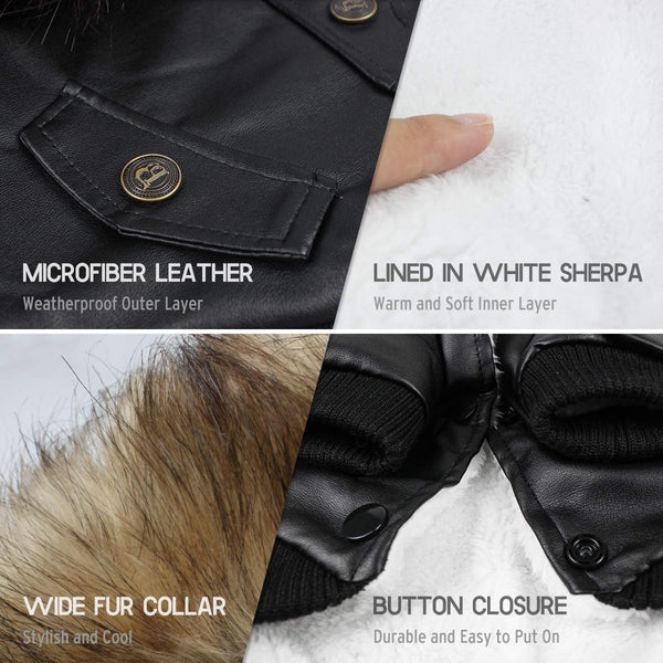 LESYPET Leather Dog Coats Waterproof Dog Winter Coat Puppy Jackets for Small to Medium Dogs